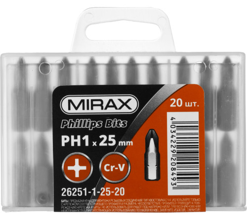 MIRAX PH1, 25 мм, 20 шт, биты (26251-1-25-20) купить в Сочи MIRAX PH1, 25 мм, 20 шт, биты (26251-1-25-20) купить в Сочи