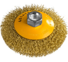 STAYER 100 мм, витая стальная латунированная проволока 0.3 мм, коническая щетка-крацовка для УШМ, Professional (35133-100)