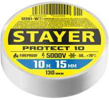 STAYER PROTECT-10, 15 мм х 10 м, 5 000 В, белая, изолента ПВХ, Professional (12292-W)