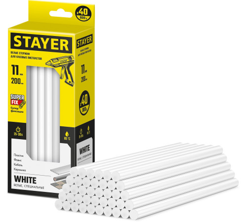 STAYER White, белые, 11 х 200 мм, 40 шт, клеевые стержни, Professional (2-06821-W-S40) купить в Сочи STAYER White, белые, 11 х 200 мм, 40 шт, клеевые стержни, Professional (2-06821-W-S40) купить в Сочи