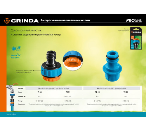 GRINDA TE-34, 3/4″, с внешней резьбой, штуцерный адаптер, PROLine (8-426416) купить  в Сочи