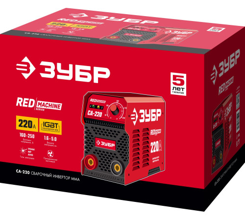 ЗУБР ММА, 220 А, RED MACHINE, сварочный аппарат инверторный, макс. электрод Ø 5.0 мм (СА-220) купить  в Сочи