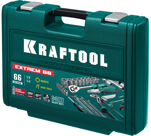 KRAFTOOL EXTREM-66, 66 предм., (1/2″+1/4″), универсальный набор инструмента (27976-H66) купить  в Сочи
