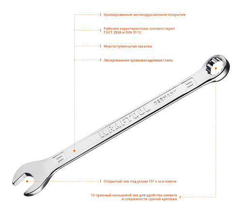 KRAFTOOL 11 мм, комбинированный гаечный ключ (27079-11) купить  в Сочи