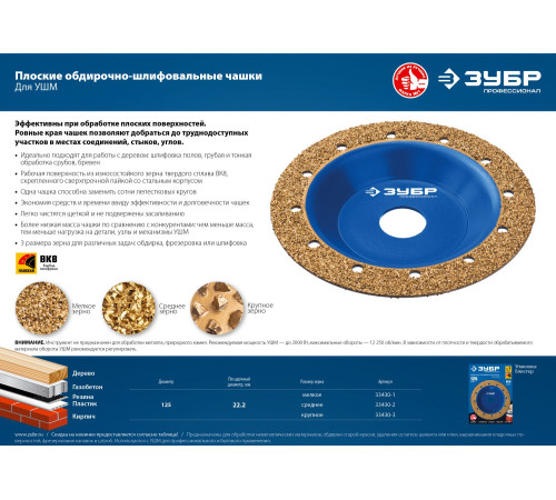 ЗУБР №2 среднее зерно, 125 мм, ВК8, плоская обдирочно-шлифовальная чашка, Профессионал (33430-2) купить  в Сочи