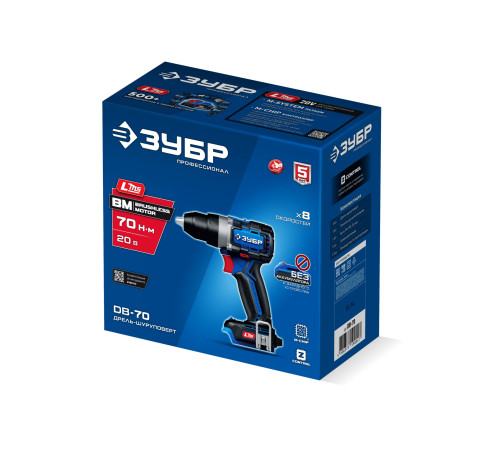 ЗУБР 20 В, 70 Н·м, без АКБ (LMS), бесщеточная дрель-шуруповерт, ПРОФЕССИОНАЛ (DB-70) купить  в Сочи