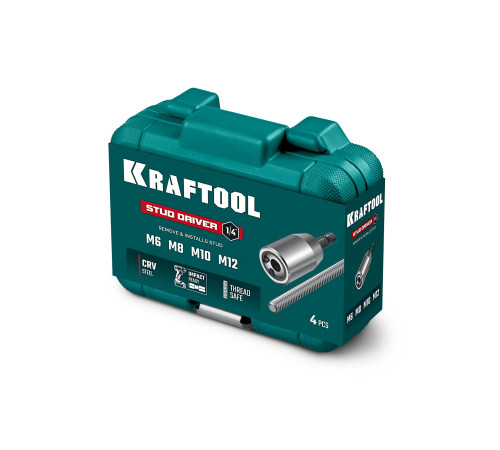 KRAFTOOL STUD DRIVER, 4 шт, М6, М8, М10, М12, набор ударных шпильковертов (26199) купить  в Сочи