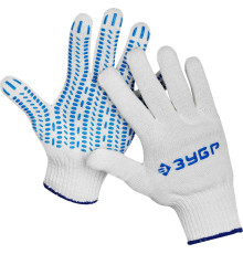 ЗУБР ПРОТЕКТОР S-M, х/б перчатки с мягким покрытием ПВХ-гель ″протектор″, увеличенная площадь покрытия, 10 класс, Профессионал (11452-S)