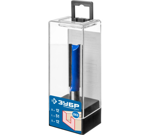 ЗУБР 12 x 51 мм, хвостовик 12 мм, фреза пазовая прямая. удлиненная, Профессионал (28754-12-51) купить  в Сочи