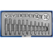 ЗУБР 18 предм., сталь 9ХС, набор метчиков и плашек в пластиковом боксе (28120-H18)