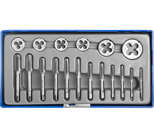 ЗУБР 18 предм., сталь 9ХС, набор метчиков и плашек в пластиковом боксе (28120-H18) купить  в Сочи