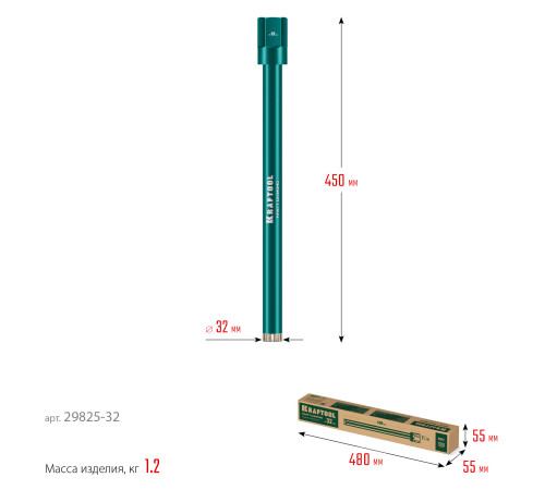 KRAFTOOL DIAMOND 32 мм (450 мм, 1 1/4″, лазерная сварка сегментов), Алмазная Коронка по железобетону (29825-032) купить  в Сочи