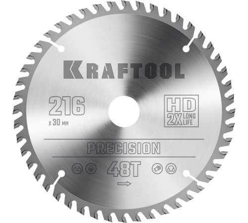 KRAFTOOL Precision, 216 х 30 мм, 48Т, пильный диск по дереву (36952-216-30) купить  в Сочи