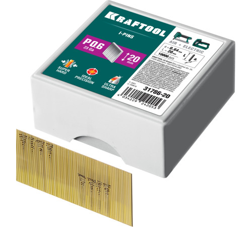 KRAFTOOL тип 23GA (P0.6) 20 мм, 10 000 шт, шпильки для нейлера (31786-20) купить  в Сочи