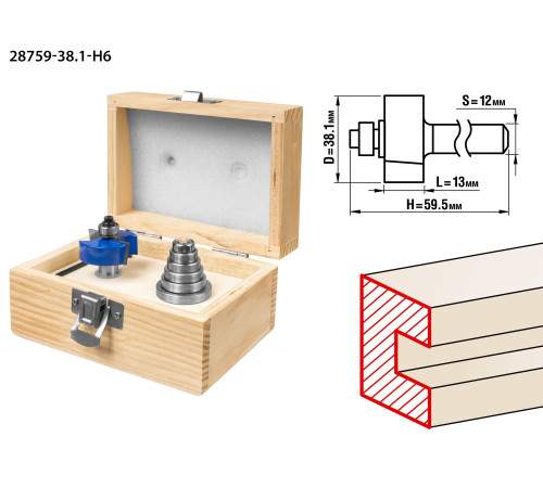 ЗУБР 38.1 x 13 мм, хвостовик 12 мм, фреза четвертная фальцевая с подшипниками, Профессионал (28759-38.1-H6) купить  в Сочи