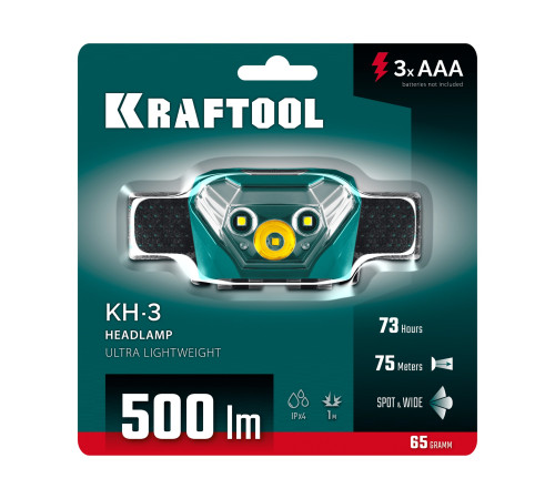 KRAFTOOL KH-3, 500 лм, 5 режимов, налобный фонарь, 3ААА (56456) купить  в Сочи