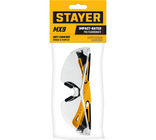 STAYER MX-9, открытого типа, прозрачные, защитные очки с двухкомпонентными дужками (110490) купить  в Сочи
