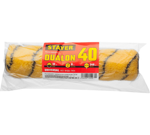STAYER DUALON, 40 х 240 мм, бюгель 6 мм, ворс 12 мм, полиакрил, все виды ЛКМ, малярный ролик (02184-24) купить в Сочи STAYER DUALON, 40 х 240 мм, бюгель 6 мм, ворс 12 мм, полиакрил, все виды ЛКМ, малярный ролик (02184-24) купить в Сочи
