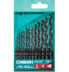 СИБИН 13 шт, (1.5-6.5 мм), быстрорежущая сталь, класс В, набор сверл по металлу (29610-H13)