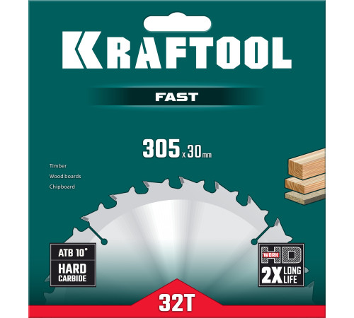 KRAFTOOL Fast, 305 х 30 мм, 32Т, пильный диск по дереву (36950-305-30) купить  в Сочи