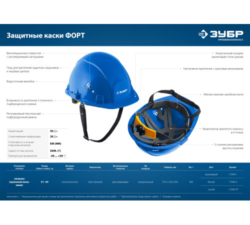 ЗУБР ФОРТ, белая, храповый механизм регулировки, универсальное крепление для наушников и щитков, защитная каска, Профессионал (11094-2) купить  в Сочи