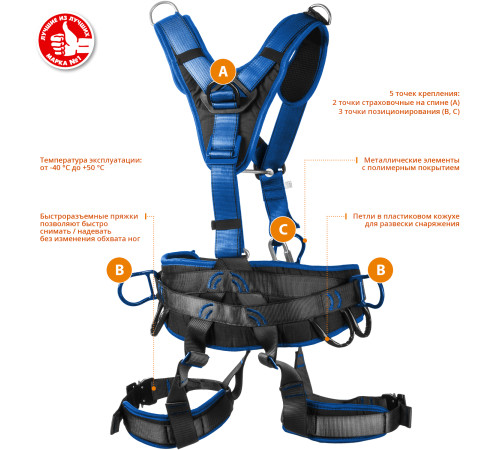 ЗУБР ОЛИМП стальная фурнитура с полимерным покрытием, 5 точек крепления, р. L (1140-1440), страховочная и удерживающая привязь, Профессионал (11591) купить  в Сочи