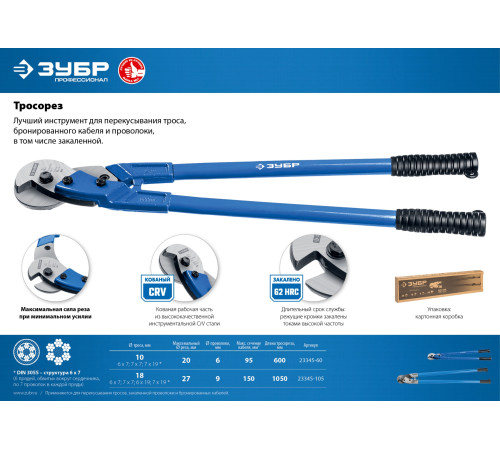 ЗУБР 1050 мм, тросорез, Профессионал (23345-105) купить  в Сочи
