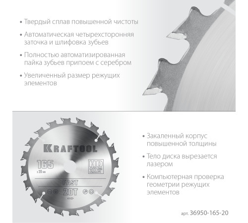 KRAFTOOL Fast, 165 х 20 мм, 20Т, пильный диск по дереву (36950-165-20) купить в Сочи KRAFTOOL Fast, 165 х 20 мм, 20Т, пильный диск по дереву (36950-165-20) купить в Сочи