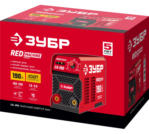 ЗУБР ММА, 190 А, RED MACHINE, сварочный аппарат инверторный, макс. электрод Ø 5.0 мм (СА-190) купить  в Сочи
