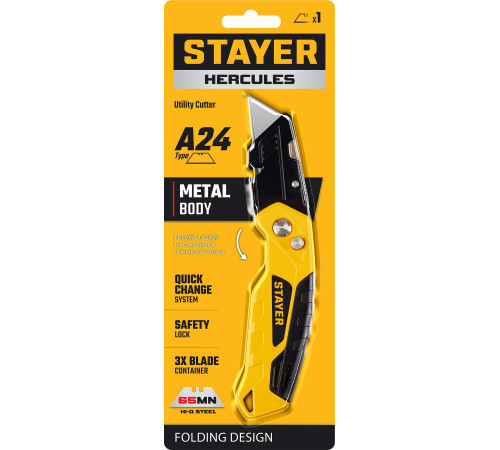 STAYER Hercules-А24, универсальный металлический нож с трапециевидным лезвием (0946) купить в Сочи STAYER Hercules-А24, универсальный металлический нож с трапециевидным лезвием (0946) купить в Сочи