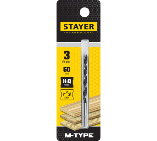 STAYER M-type, 3.0 x 60/30 мм, М-образная заточка, спиральное сверло по дереву (2942-060-03) купить  в Сочи