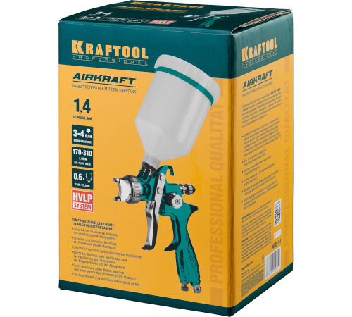 KRAFTOOL AirKraft, HVLP, 1.4 мм, пневматический краскопульт с верхним бачком (06522-1.4) купить в Сочи KRAFTOOL AirKraft, HVLP, 1.4 мм, пневматический краскопульт с верхним бачком (06522-1.4) купить в Сочи