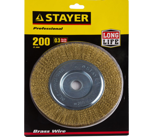 STAYER 200 мм, витая стальная латунированная проволока 0.3 мм, щетка дисковая для УШМ, Professional (35122-200) купить  в Сочи