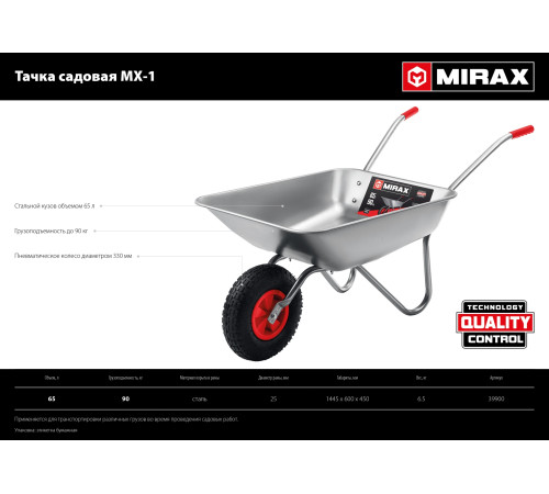 MIRAX MX-1, 65 л, 90 кг, одноколесная, оцинкованная сталь, садовая тачка (39900) купить  в Сочи MIRAX MX-1, 65 л, 90 кг, одноколесная, оцинкованная сталь, садовая тачка (39900) купить  в Сочи