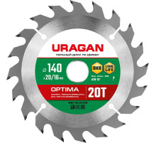 URAGAN Optima, 140 х 20/16 мм, 20Т, пильный диск по дереву (36801-140-20-20)
