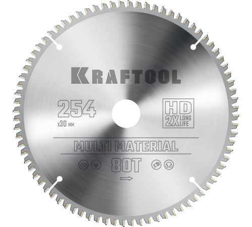 KRAFTOOL Multi Material, 254 х 30 мм, 80Т, пильный диск по алюминию (36953-254-30) купить  в Сочи