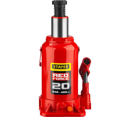 STAYER RED FORCE, 20 т, 242 - 452 мм, бутылочный гидравлический домкрат, Professional (43160-20) купить в Сочи STAYER RED FORCE, 20 т, 242 - 452 мм, бутылочный гидравлический домкрат, Professional (43160-20) купить в Сочи