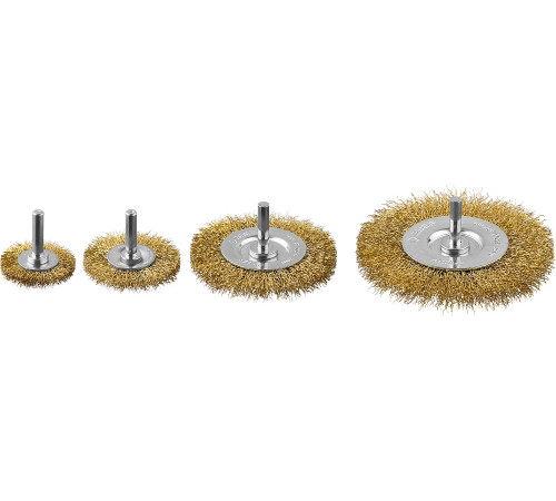 ЗУБР 38/50/75/100 мм, витая латунированная, стальная проволока, набор дисковых щеток крацовок для дрели, Профессионал (3521-H4) купить  в Сочи