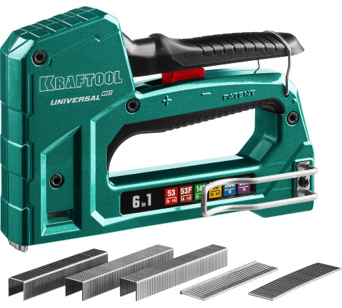KRAFTOOL Universal-HD, 6-в-1: 53 (A/10/JT21) 23GA (6 - 14 мм)/140 (G/11/57) 20GA (8 - 14 мм)/13/53F/300/500, универсальный алюминиевый степлер (3188) купить  в Сочи
