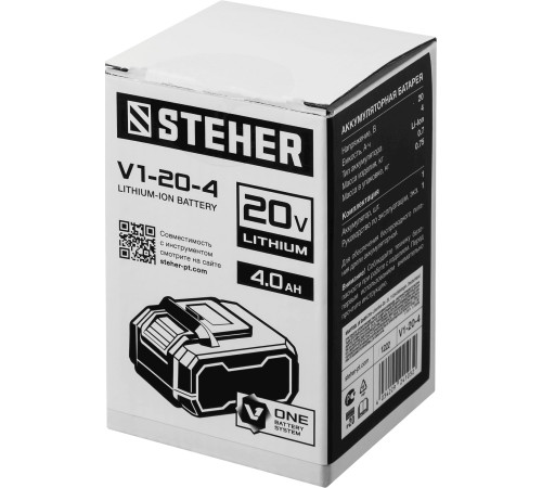 STEHER V1, 20 В, 4.0 А·ч, аккумуляторная батарея (V1-20-4) купить в Сочи STEHER V1, 20 В, 4.0 А·ч, аккумуляторная батарея (V1-20-4) купить в Сочи