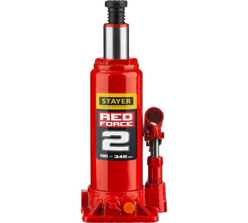 STAYER RED FORCE, в кейсе, 2 т, 181 - 345 мм, бутылочный гидравлический домкрат, Professional (43160-2-K) купить в Сочи STAYER RED FORCE, в кейсе, 2 т, 181 - 345 мм, бутылочный гидравлический домкрат, Professional (43160-2-K) купить в Сочи