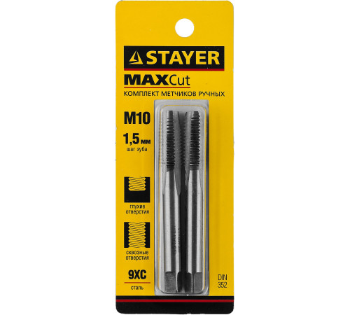 STAYER M10 х 1.5, 2 шт, комплект метчиков (28025-10-1.5-H2) купить  в Сочи