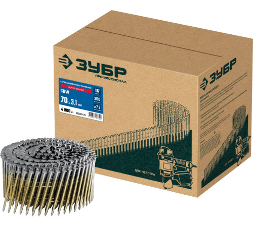 ЗУБР CNW 70 х 3.1 мм, барабанные гвозди рифленые оцинкованные, 4800 шт (305383-70) купить  в Сочи