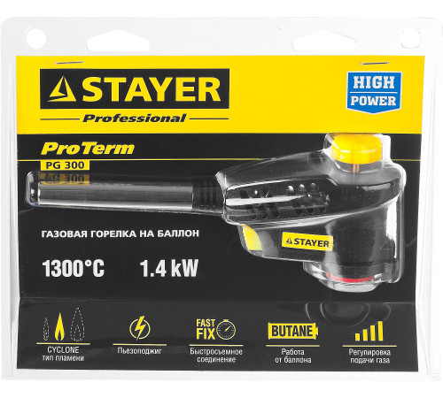STAYER ProTerm Turbo PG400, 1300°C, турбо нагрев + 30%, газовая горелка с пьезоподжигом на баллон с цанговым соединением(55582) купить в Сочи STAYER ProTerm Turbo PG400, 1300°C, турбо нагрев + 30%, газовая горелка с пьезоподжигом на баллон с цанговым соединением(55582) купить в Сочи