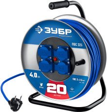 ЗУБР ПВС-325, ПВС, 3 x 2.5 мм2, 20 м, 4000 Вт, IP44, силовой удлинитель на стальной катушке, Профессионал (55102-20)