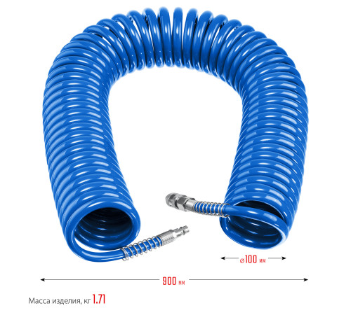 ЗУБР 20 м, 8 х 12 мм, 15 бар, воздушный спиральный шланг с фитингами рапид, Профессионал (6472-20) купить  в Сочи