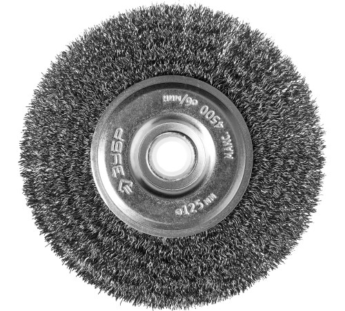 ЗУБР 125 х 12.7 мм, витая, стальная проволока 0.3 мм, дисковая щетка-крацовка для точильно-шлифовального станка, Профессионал (35185-125) купить  в Сочи