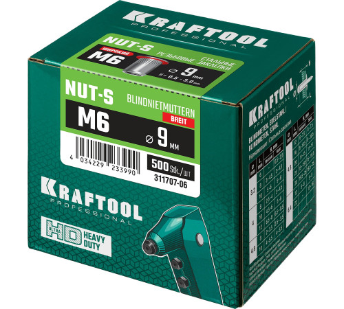 KRAFTOOL Nut-S, М6, 500 шт, резьбовые заклепки стальные с насечками (311707-06) купить  в Сочи