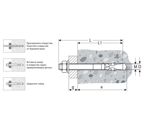 ЗУБР М20 х 160 мм, 6 шт, клиновой анкер (302032-20-160) купить  в Сочи