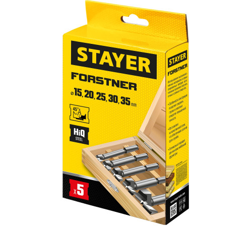 STAYER Forstner, 5 шт: 15-20-25-30-35 мм, набор сверл Форстнера по дереву, ДСП (29985-H5) купить  в Сочи